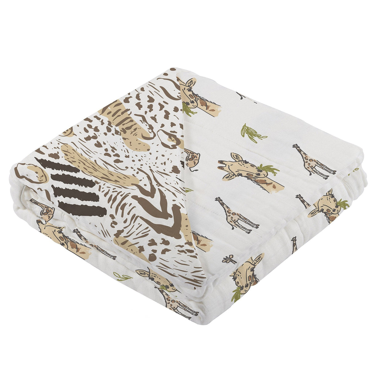 Hungry Giraffe and Animal Print Bamboo Muslin Newcastle Blanket - HoneyBug