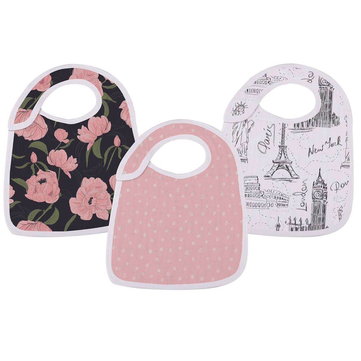 London, Paris, New York Snap Bibs - HoneyBug