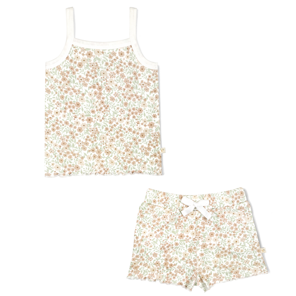 Organic Spaghetti Top & Shorts Set - Summer Floral - HoneyBug 