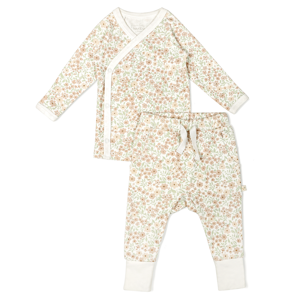 Organic Kimono Top & Pants Set - Summer Floral - HoneyBug 