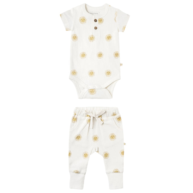 Organic Short Sleeve Romper & Pants Set - Summer Sun - HoneyBug 