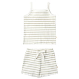 Organic Spaghetti Top & Short Set - Sage Stripes - HoneyBug 