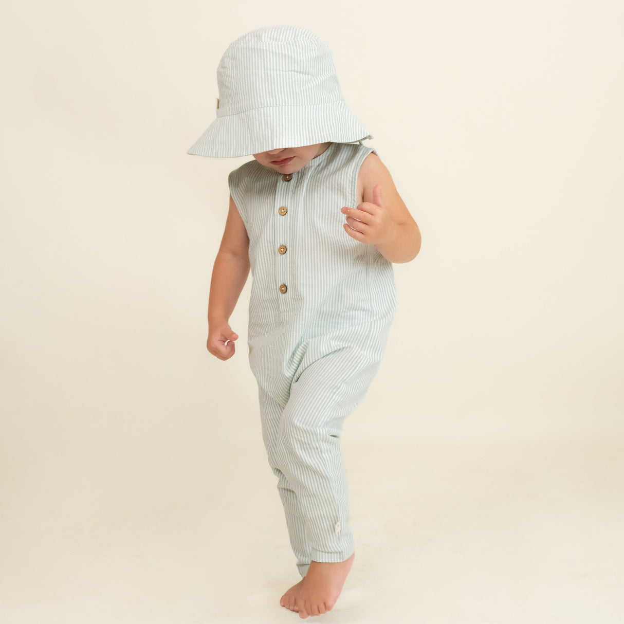 Organic Sleeveless Full Romper - Green Stripes - HoneyBug 