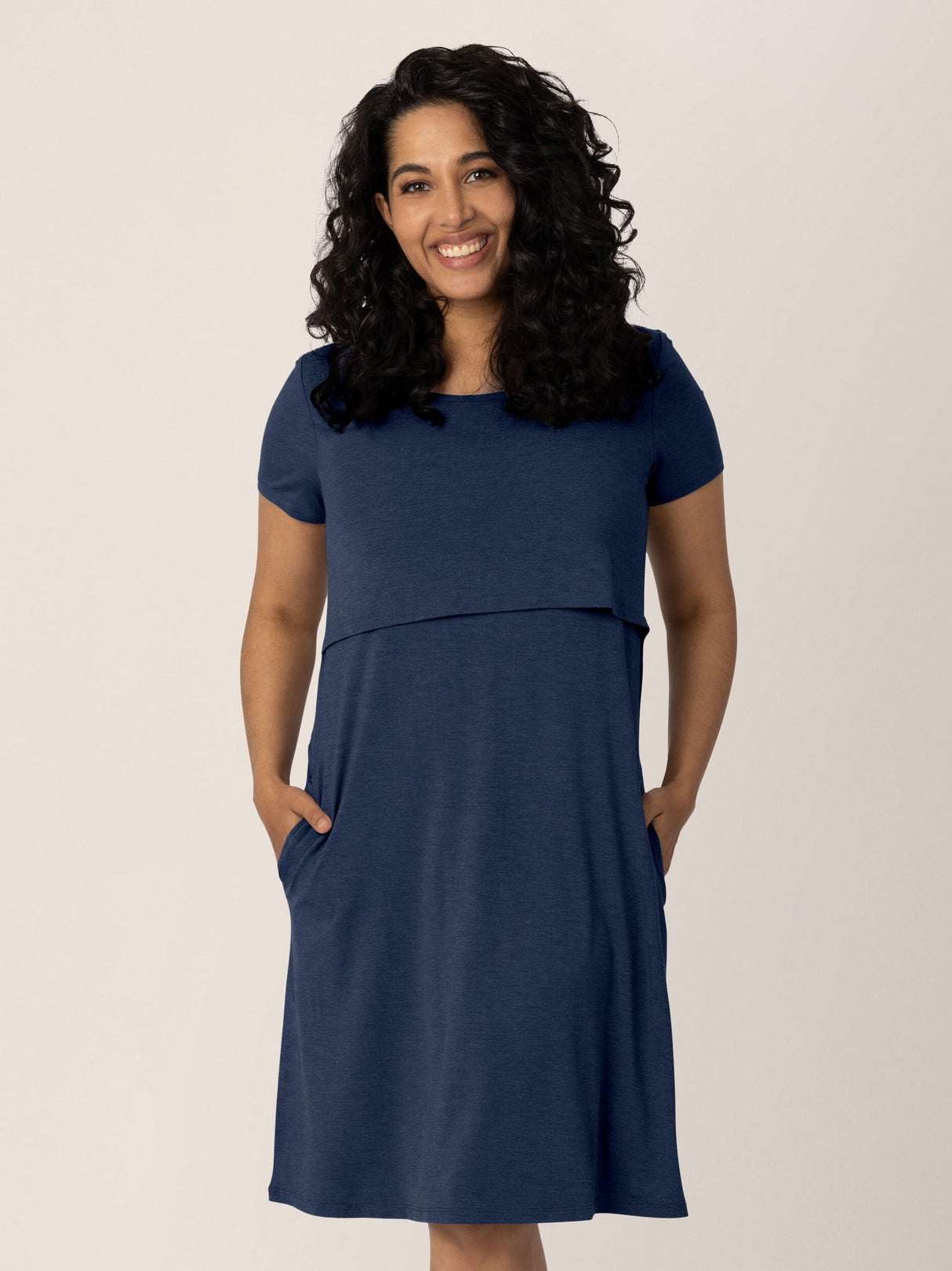 Eleanora Bamboo Maternity & Nursing Lounge Dress | Navy Heather - HoneyBug 