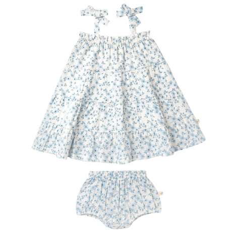 Organic Tiered Dress - Blue Vines - HoneyBug 