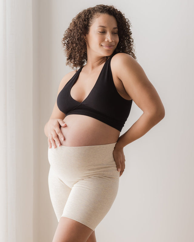 Sublime® Bamboo Maternity & Postpartum Bike Short | Oatmeal Heather - HoneyBug 