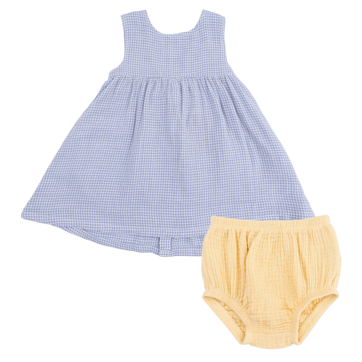 Micro Gingham Blue Blizzard - Dress with Bow and Bloomer