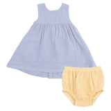 Micro Gingham Blue Blizzard - Dress with Bow and Bloomer