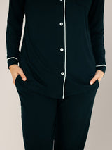 Clea Bamboo Classic Long Sleeve Pajama Set | Black - HoneyBug 