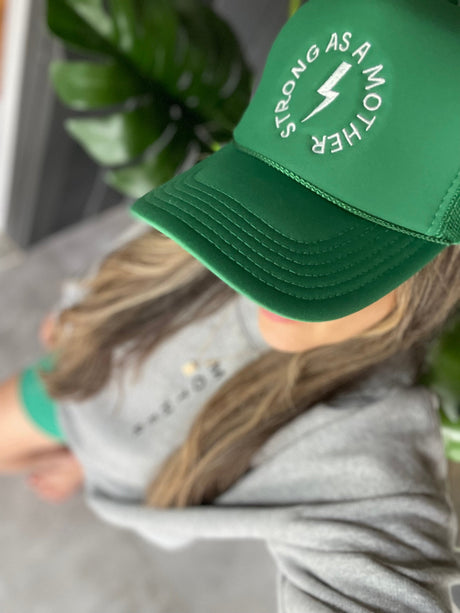 Strong as a mother™ Embroidered Trucker Hat - Kelly Green - HoneyBug 