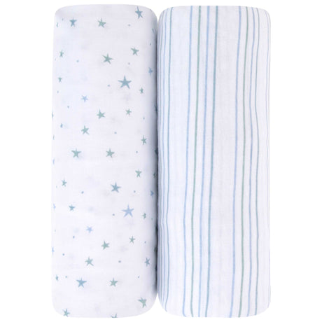 Pack N Play I Portable Crib Sheet Set - Dusty Blue Stars - HoneyBug 