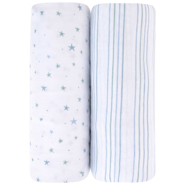 Pack N Play I Portable Crib Sheet Set - Dusty Blue Stars - HoneyBug 