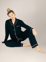 Clea Bamboo Classic Long Sleeve Pajama Set | Black - HoneyBug 