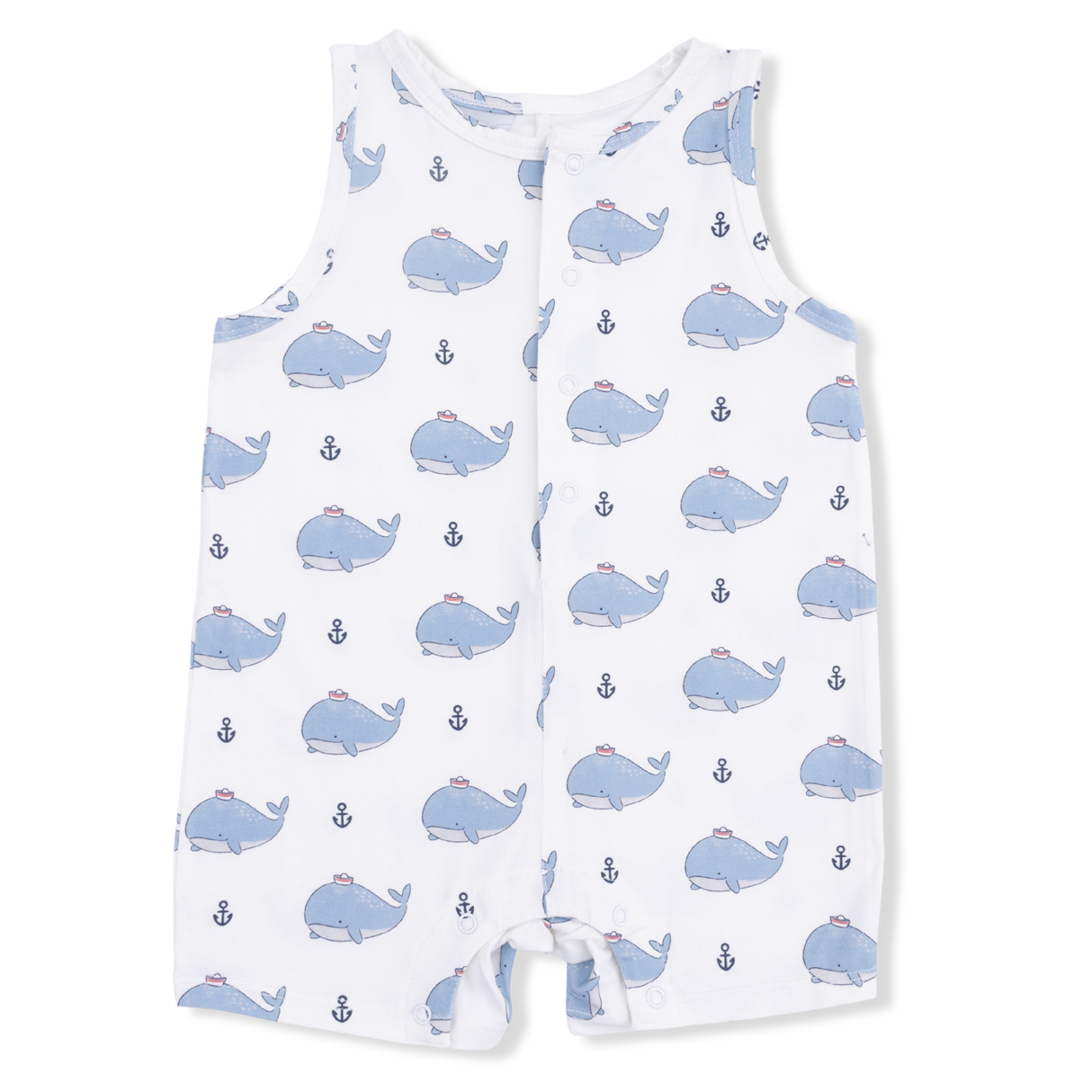 Bubbly Sailor Whales Blue - Sleeveless Shortie Romper