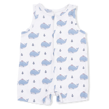 Bubbly Sailor Whales Blue - Sleeveless Shortie Romper