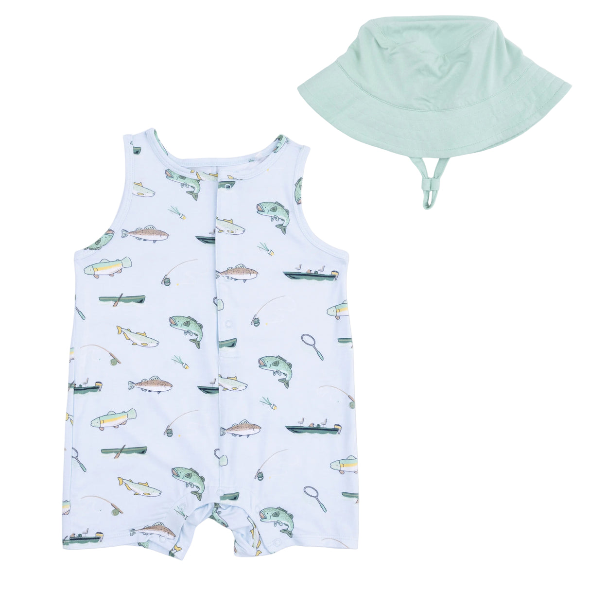 Fishing - Sleeveless Shortie Romper & Bucket Hat