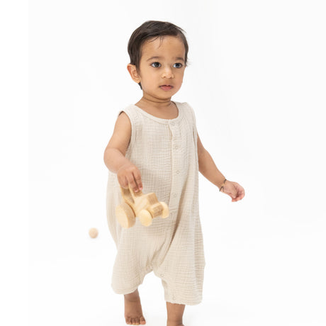 Solid Muslin French Oak - Sleeveless Shortie Romper