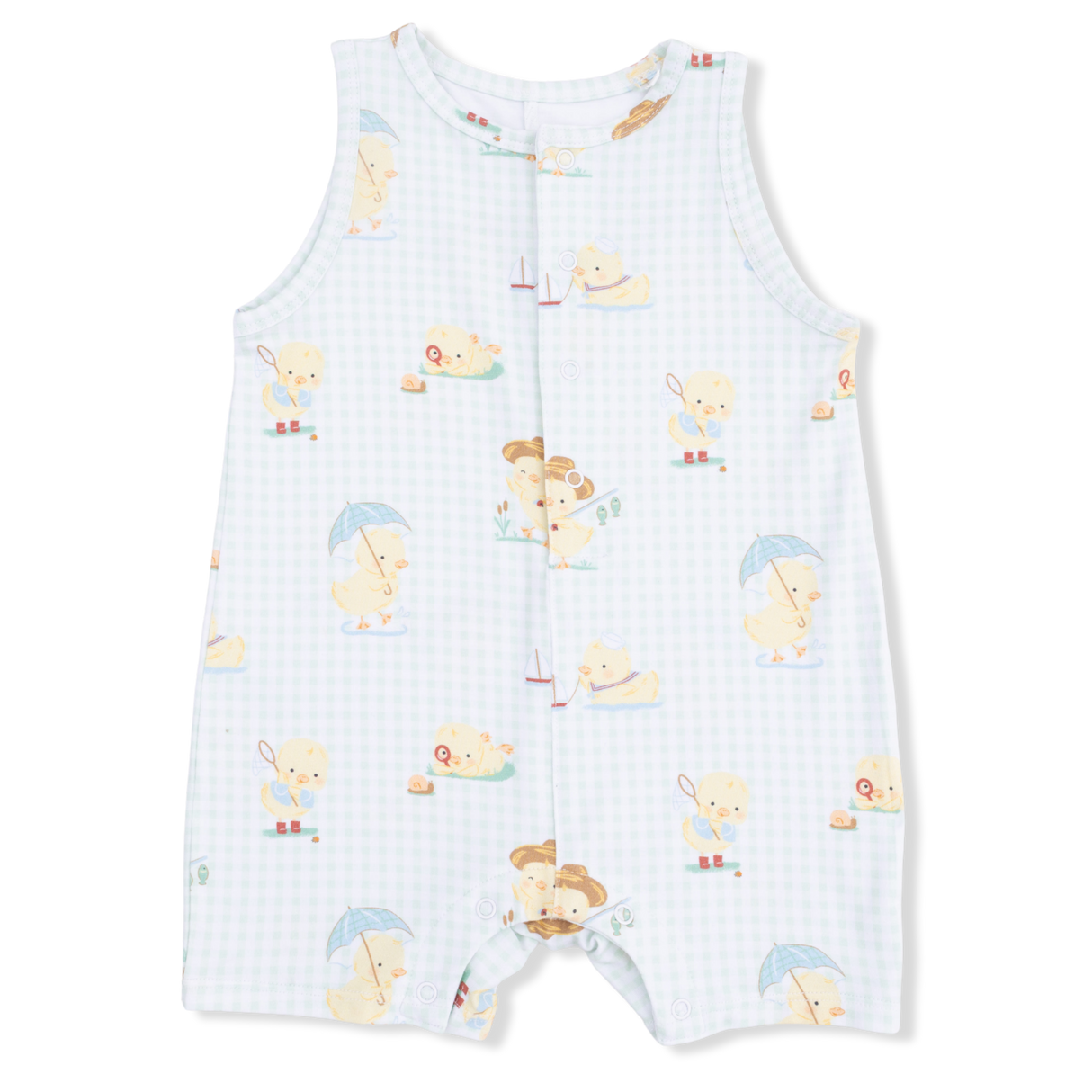 Vintage Spring Ducklings Green - Sleeveless Shortie Romper