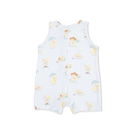 Vintage Spring Ducklings Green - Sleeveless Shortie Romper
