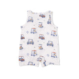 Zooming Golf Carts - Sleeveless Shortie Romper with Bucket Hat