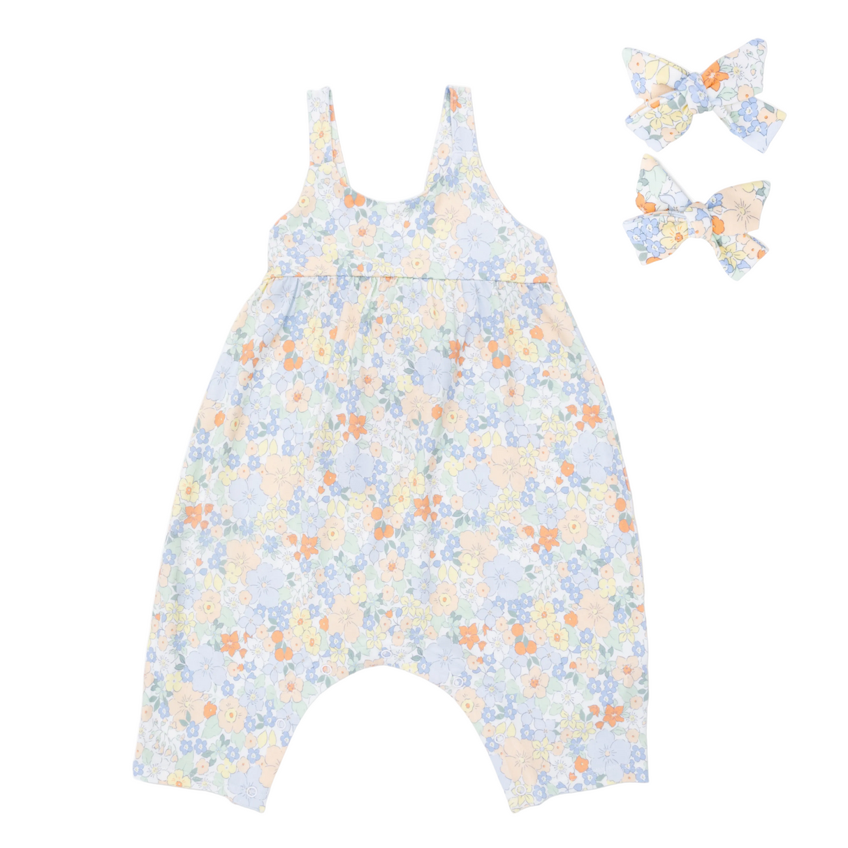 Georgia Floral - Tie Back Romper & 2 Pack Hair Bow Set