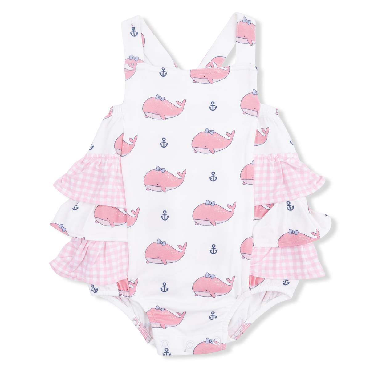 Bubbly Whale with Bow  Pink - Ruffle Sunsuit