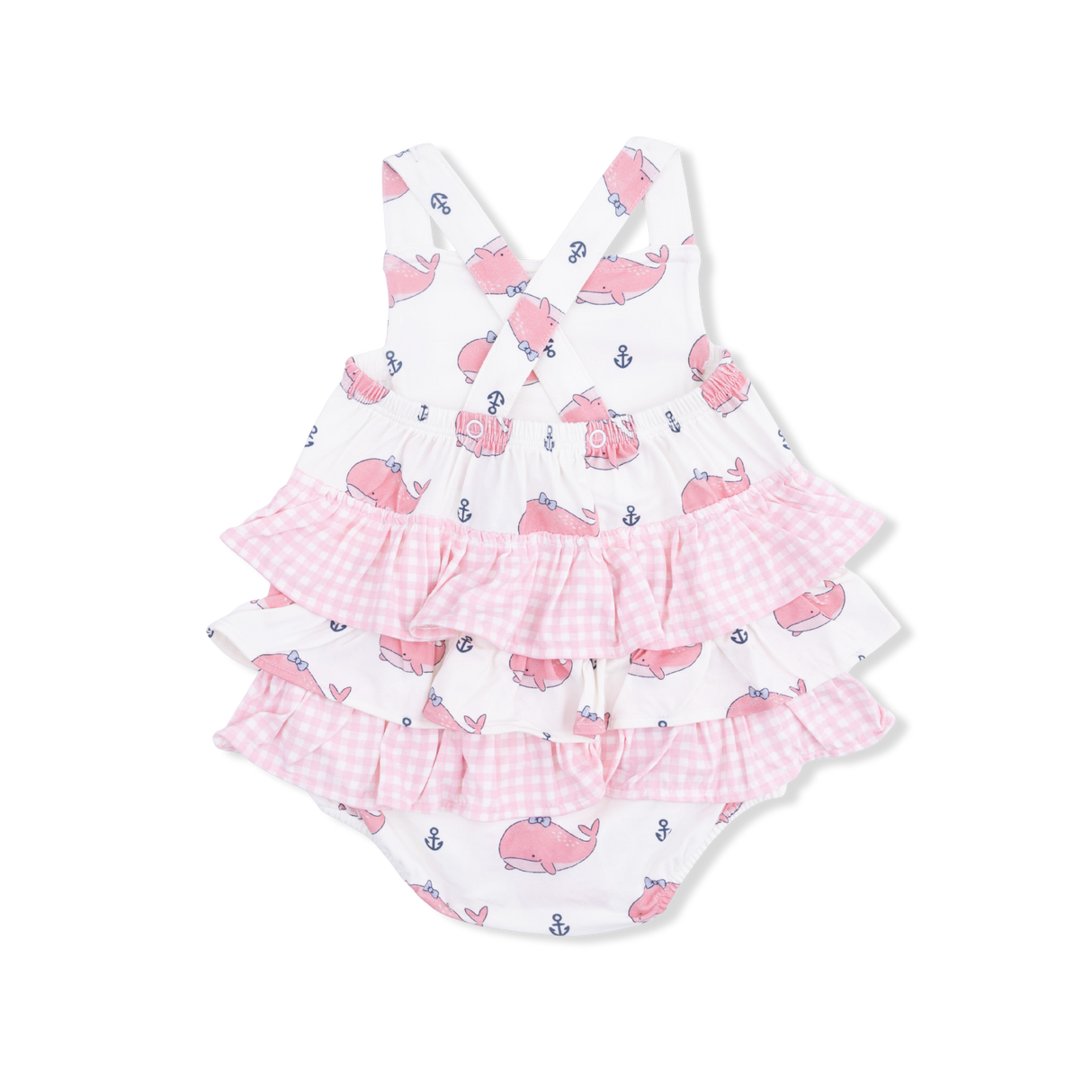 Bubbly Whale with Bow  Pink - Ruffle Sunsuit
