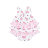 Bubbly Whale with Bow  Pink - Ruffle Sunsuit