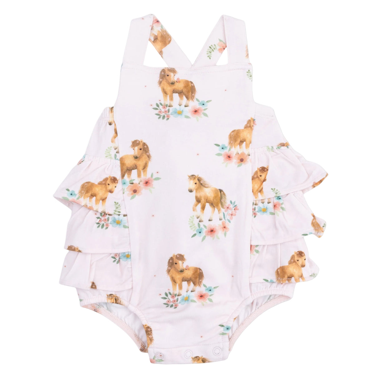 Pink Ponies - Ruffle Sunsuit