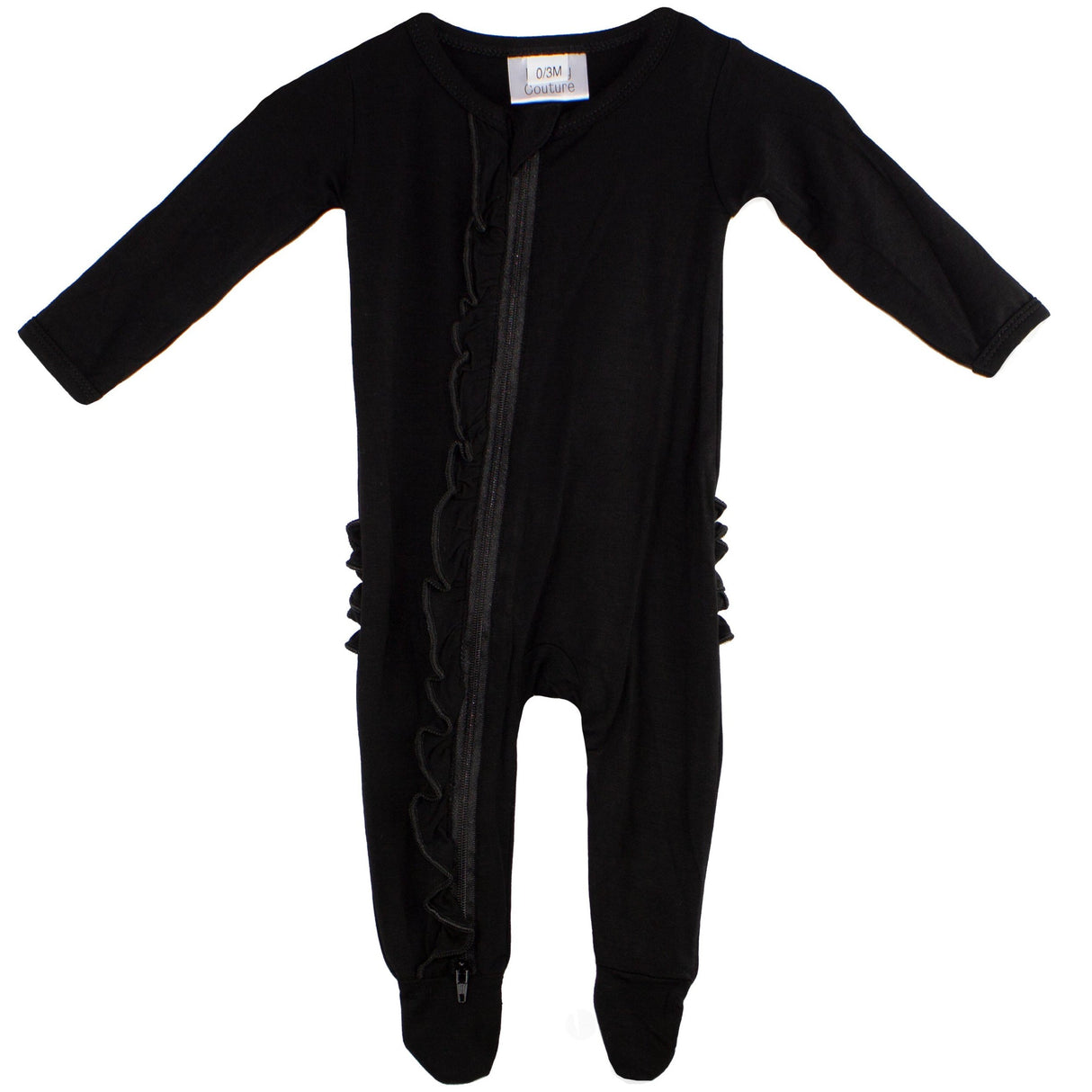 Ruffle 2 Way Zip Romper - Black - HoneyBug 