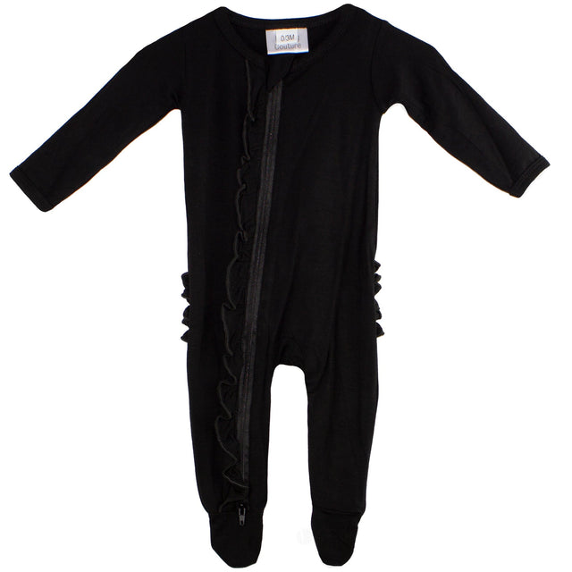 Ruffle 2 Way Zip Romper - Black - HoneyBug 