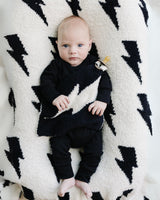 Lightning Bolt Fuzzy Blanket | Black - HoneyBug 