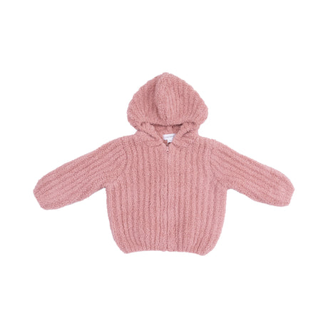 Chenille - Rose Hooded Jacket with Striped Texture