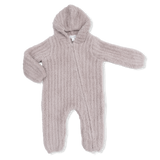 Chenille - Stone Hooded Romper with Striped Texture