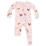 2 Way Ruffle Zipper Footie - Collector Chickens - Pink - HoneyBug 