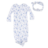 Baby Blue Vines Floral - Knotted Gown and Headband