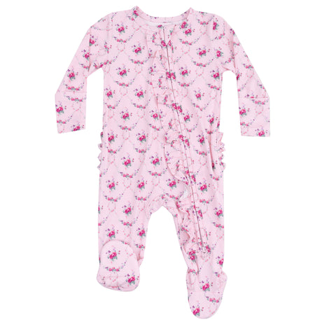 2 Way Ruffle Zipper Footie - Rose Garden Trellis - HoneyBug 