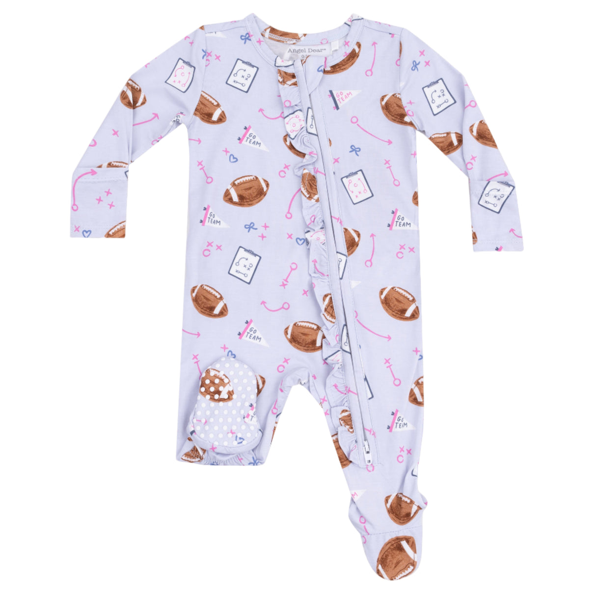 2 Way Ruffle Zipper Footie - Touchdown Time - Lavender - HoneyBug 