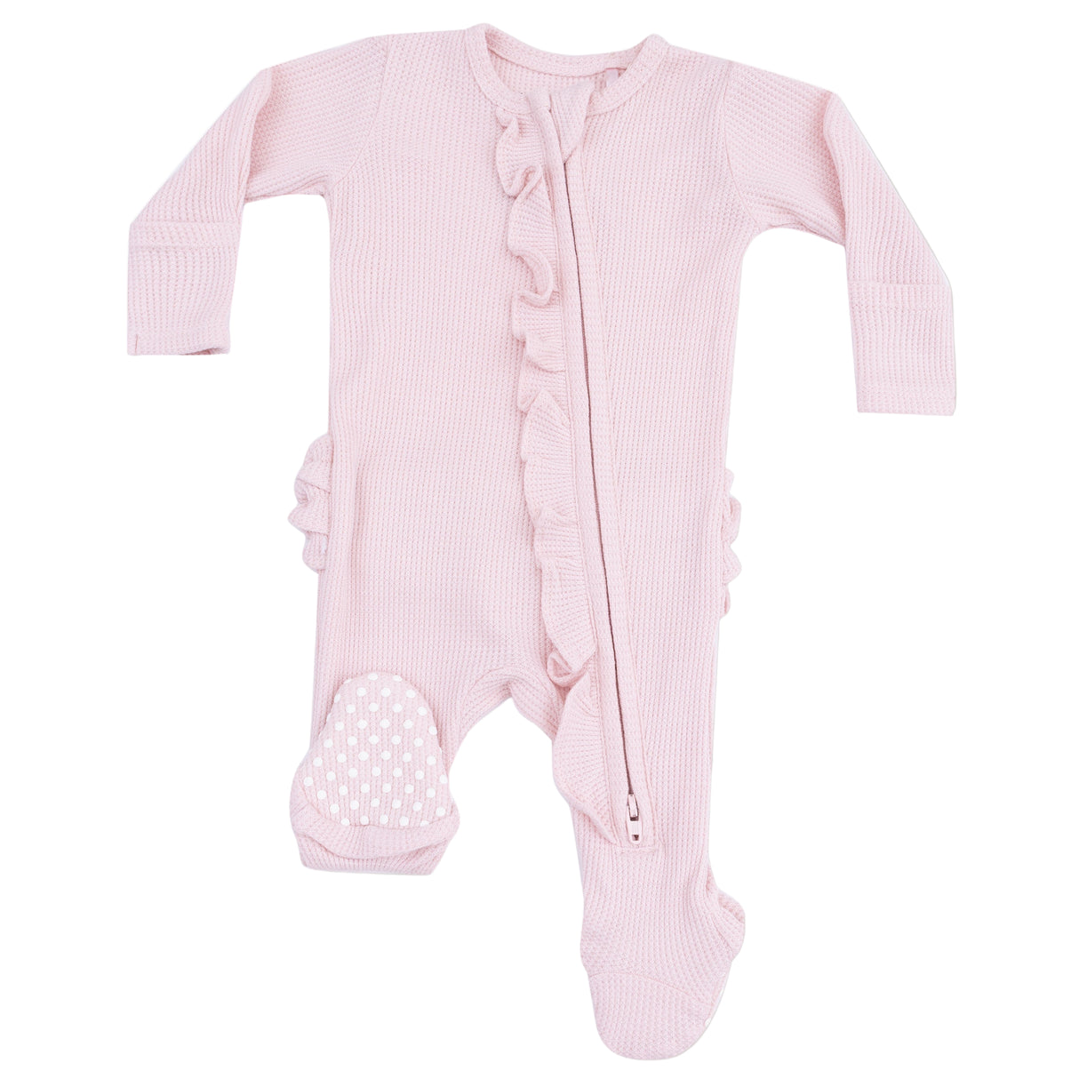 2 Way Ruffle Zipper Footie - Veiled Pink - HoneyBug 