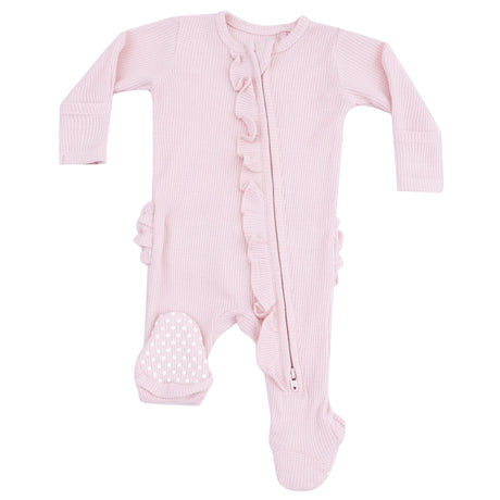 2 Way Ruffle Zipper Footie - Veiled Pink - HoneyBug 