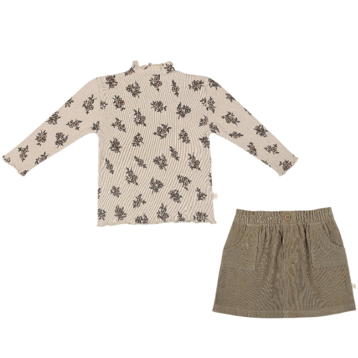 Organic Tee and Corduroy Skirt Set - Olive - HoneyBug 