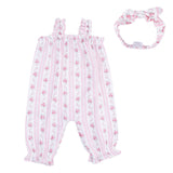 Winding Roses Stripe - Ruffly Strap Overall & Headband