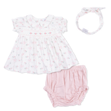 Dainty Buds and Bows - Smocked Dress Set and Headband