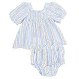 Odalys Floral Stripe - Puff Sleeve Baby Doll Dress and Bloomer