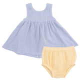 Micro Gingham Blue Blizzard - Infant Dress with Bow and Bloomer