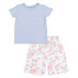 Cute Little Roses - Short Sleeve Shirt with Wide Leg Pant