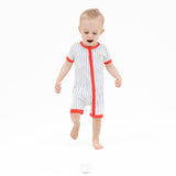 Baseball Stripe - Shortie 2 Way Zipper Romper