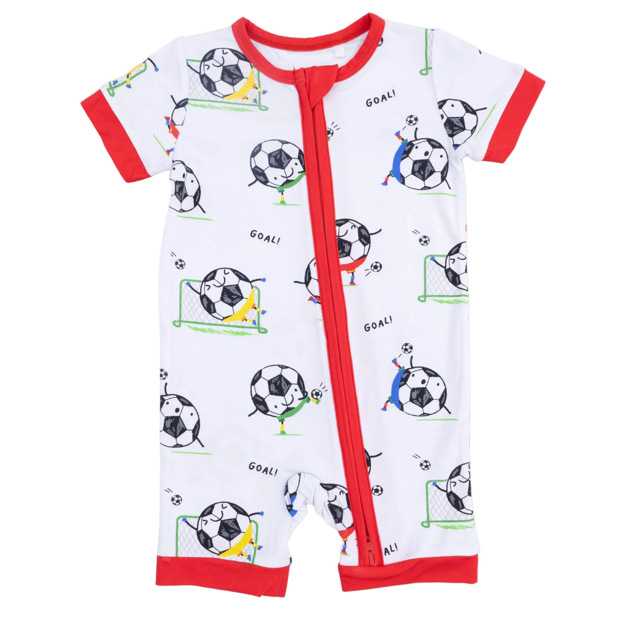 Soccer Balls Playing Soccer  Blue - Shortie 2 Way Zipper Romper