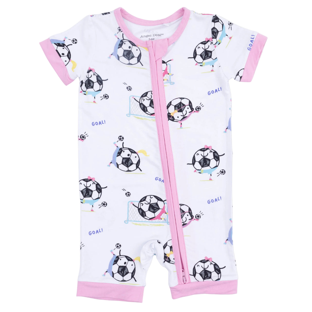 Soccer Balls Playing Soccer Pink - Shortie 2 Way Zipper Romper