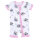 Soccer Balls Playing Soccer Pink - Shortie 2 Way Zipper Romper